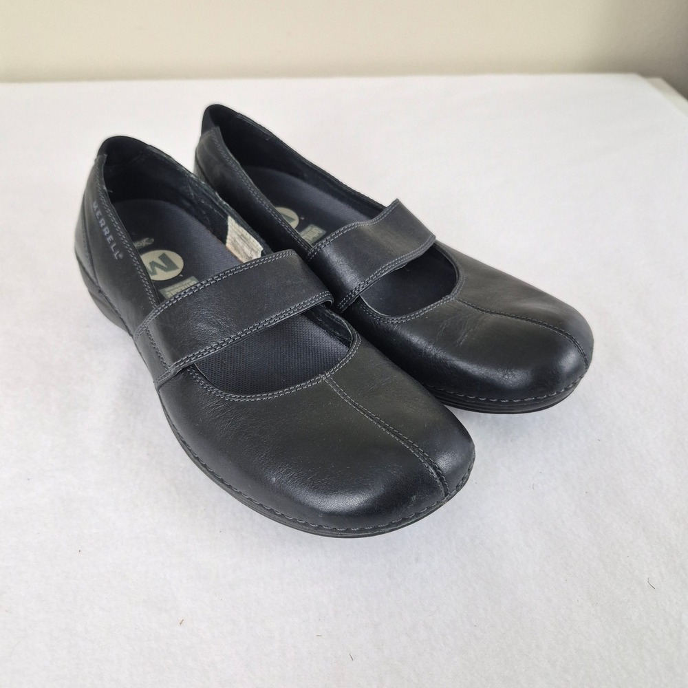 Merrell Womens Black Leather Mary Jane Flats QForm Comfort Performance Shoe Sz 6
